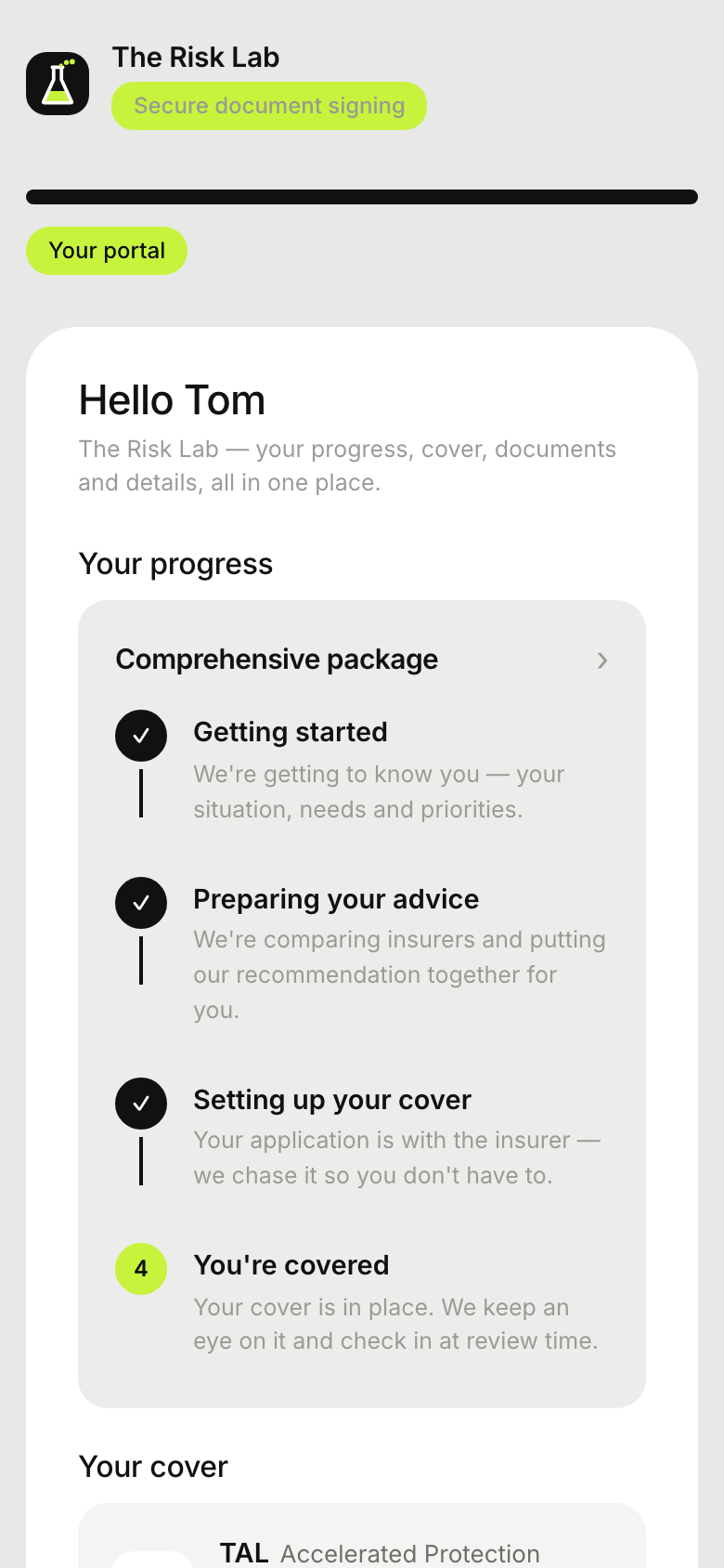 Client portal on mobile: clients check progress without calling you.